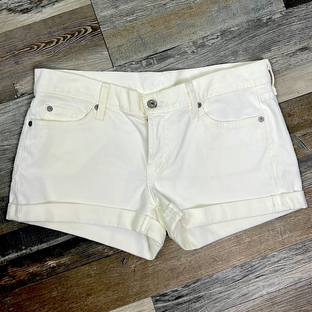 7 for all mankind clean white roll up shorts Sz 29 denim jeans cotton mid rise